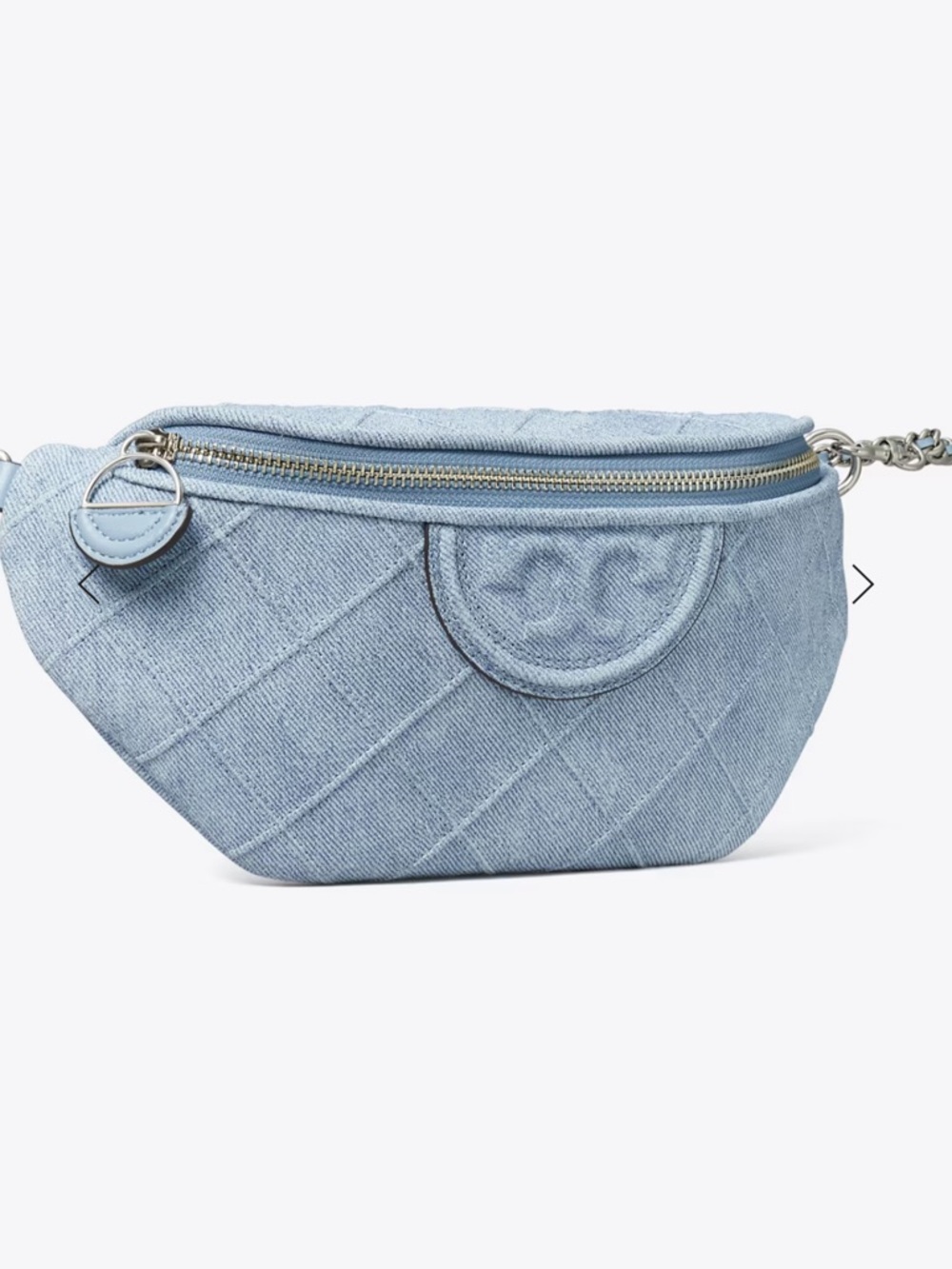 Tory Burch Fleming Quilted Light Blue Soft Denim Crossbody Belt Bag